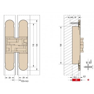 CEAM 1130S скрытая петля универсальная (до 60 кг) NKS матовый никель