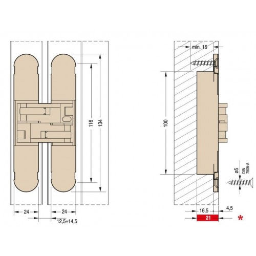 CEAM 1130S скрытая петля универсальная (до 60 кг) BR бронза