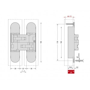 Дверная петля скрытой установки CEAM с 3D регулировкой 1230S BRS матовая бронза (50-70кг)