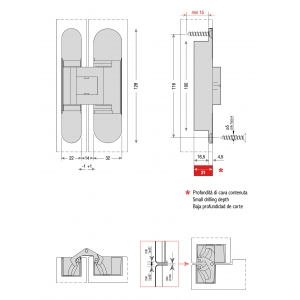 CEAM 1430 WB (128x22/32) скрытая петля универсальная (до 65 кг) ARG матовое серебро