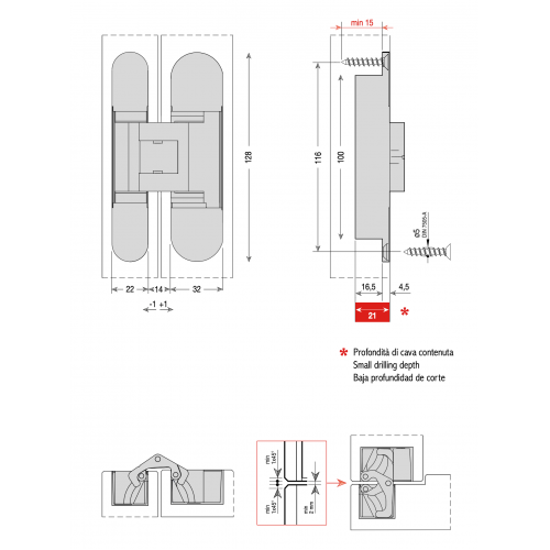 CEAM 1430 WB (128x22/32) скрытая петля универсальная (до 65 кг) ARG матовое серебро