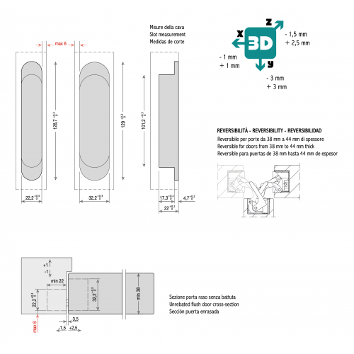 CEAM 1430 WB (128x22/32) скрытая петля универсальная (до 65 кг) ARG матовое серебро