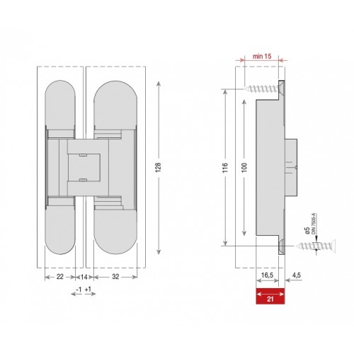 CEAM 1430 WB (128x22/32) скрытая петля универсальная (до 65 кг) ARG матовое серебро