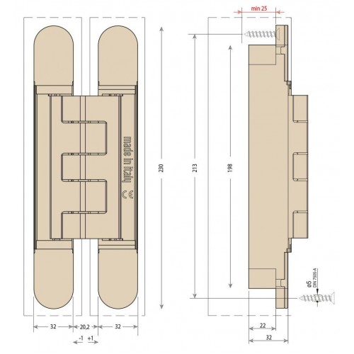 Дверная петля скрытой установки Ceam с 3D регулировкой 1432 BRS бронза матовая