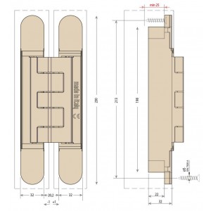 Дверная петля скрытой установки Ceam с 3D регулировкой 1432 COP матовый хром