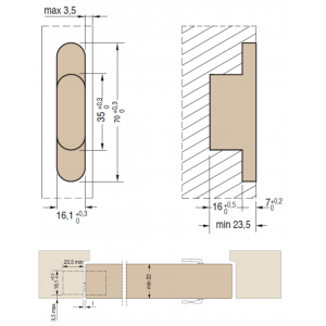 Скрытая петля фиксированная 69.8x15.9 CEAM 829 OTT латунь (до 25 кг) 1 шт.