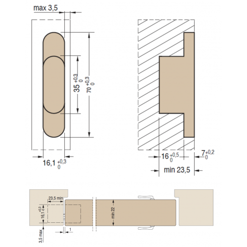 Скрытая петля фиксированная 69.8x15.9 CEAM 829 OTT латунь (до 25 кг) 1 шт.