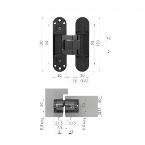Петля Armadillo (Армадилло) скрытой установки U3D3300.TG SC матовый хром