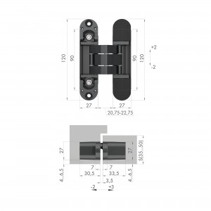 Петля Armadillo (Армадилло) скрытой установки U3D7000 FSG флор. золото TECH