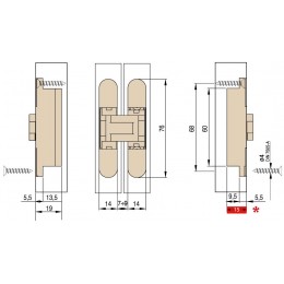 Дверная петля скрытой установки Ceam с 3D регулировкой 929 OTT латунь (12-20 кг)
