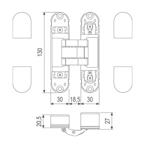 E30200.92.34 AGB (АГБ) (мат. хром) петля ECLIPSE 2.1 (4 накладки в комплекте), 60 кг.