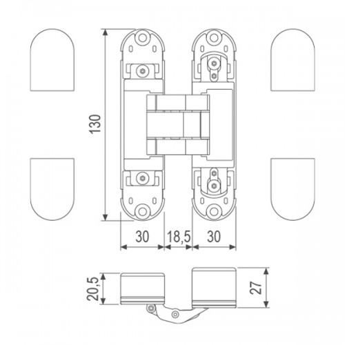 E30200.92.34 AGB (АГБ) (мат. хром) петля ECLIPSE 2.1 (4 накладки в комплекте), 60 кг.
