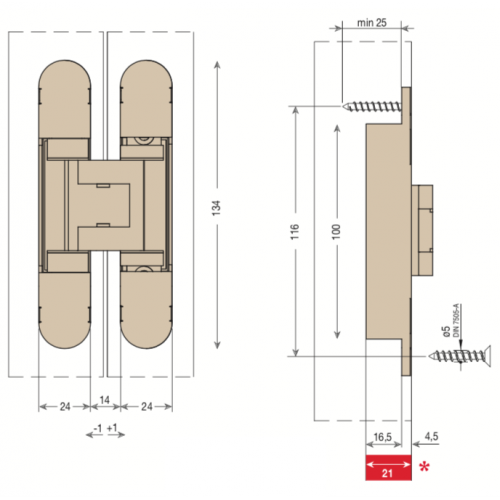 Скрытая петля CEAM с 3D регулировкой 1430 MAX (134x24) COP матовый хром