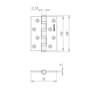Петля Armadillo (Армадилло) универсальная IN4500UC-BL SN 102x75x3 INOX304 матовый никель БЛИСТЕР