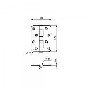 Петля Fuaro (Фуаро) универсальная IN4400U-R10 SN (4BB-R10 100x75x2,5) мат. никель