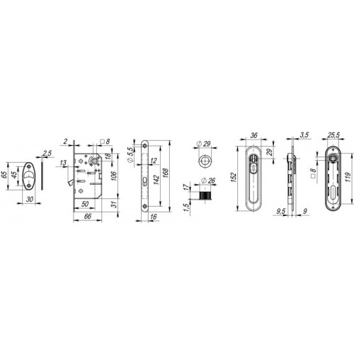 Набор Armadillo (Армадилло) для раздвижных дверей SH.LD152.KIT011-BK (SH011-BK) СP-8 хром
