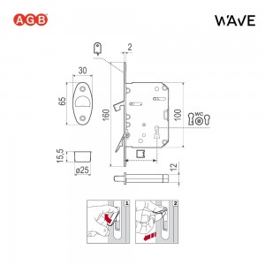 Ручки AGB WAVE для раздвижных дверей купе (С ЗАМКОМ) под цилиндр CYL/B30003.01.93+B08982.50.93 (черный)
