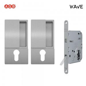 Ручки AGB WAVE для раздвижных дверей купе (С ЗАМКОМ) под цилиндр CYL/B30003.01.01+B08982.50.34 (анодированное серебро)