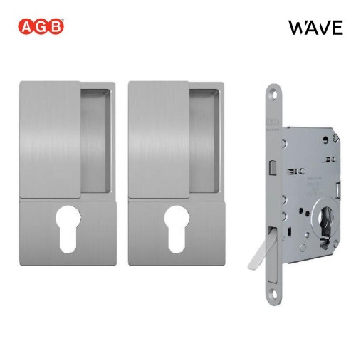 Ручки AGB WAVE для раздвижных дверей купе (С ЗАМКОМ) под цилиндр CYL/B30003.01.01+B08982.50.34 (анодированное серебро)