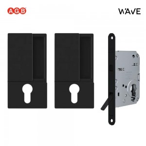 Ручки AGB WAVE для раздвижных дверей купе (С ЗАМКОМ) под цилиндр CYL/B30003.01.93+B08982.50.93 (черный)