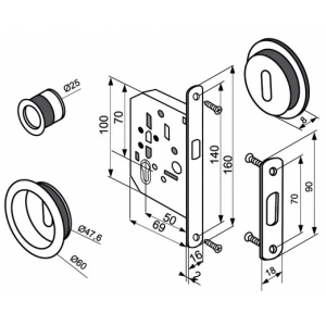 Комплект с замком Morelli MHS-1 L для раздвижных дверей AB античная бронза