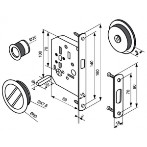 Комплект c замком MORELLI MHS-1 WC для раздвижных дверей AB античная бронза