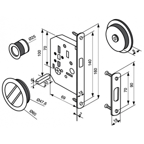Комплект c замком MORELLI MHS-1 WC для раздвижных дверей AB античная бронза