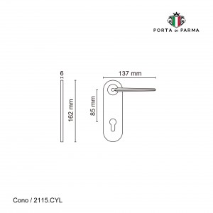 Дверная ручка на планке Porta Di Parma, Модерн, Cono 2115.06.CYL, PVD Полированное золото