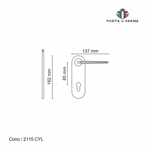 Дверная ручка на планке Porta Di Parma, Модерн, Cono 2115.07.CYL, Матовое золото