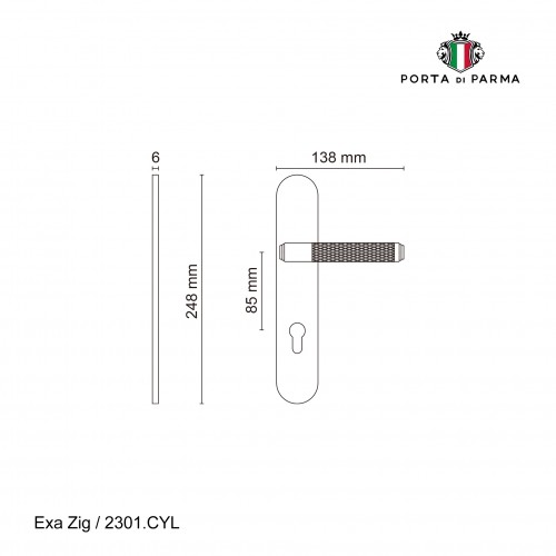 Дверная ручка на планке Porta Di Parma, Модерн, Exa Zig 2301.03.CYL, Чёрный