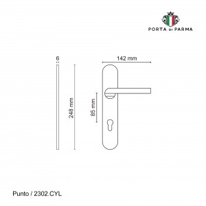 Дверная ручка на планке Porta Di Parma, Модерн, Punto 2302.14.CYL, Матовый никель