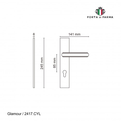 Дверная ручка на планке Porta Di Parma, Модерн, Glamour 2417.14.CYL, Матовый никель