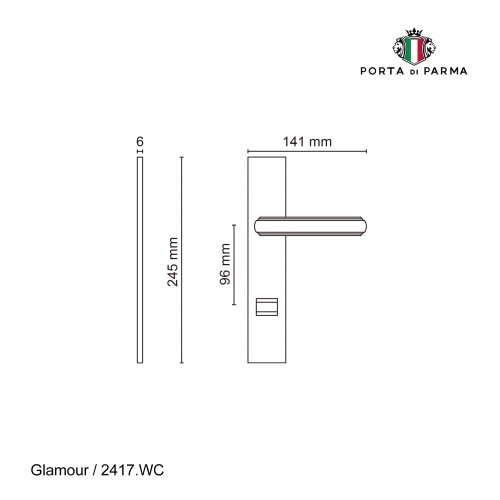 Дверная ручка на планке Porta Di Parma, Модерн, Glamour 2417.14.WC, Матовый никель
