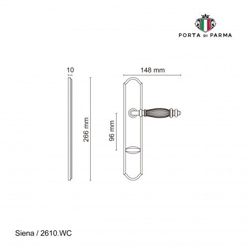 Дверная ручка на планке Porta Di Parma, Классика, Siena 2610.06.WC, PVD Полированное золото