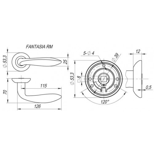 Ручка Fuaro (Фуаро) раздельная R.RM54.FANTASIA (FANTASIA RM) SN/CP-3 матовый никель/хром