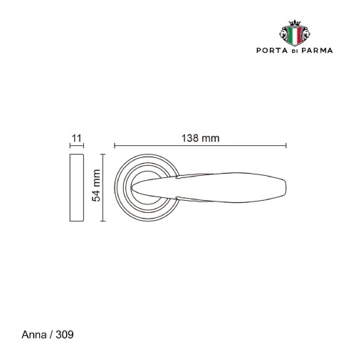 Дверная ручка на розетке Porta Di Parma, Классика, Anna 309,01, Полированный хром