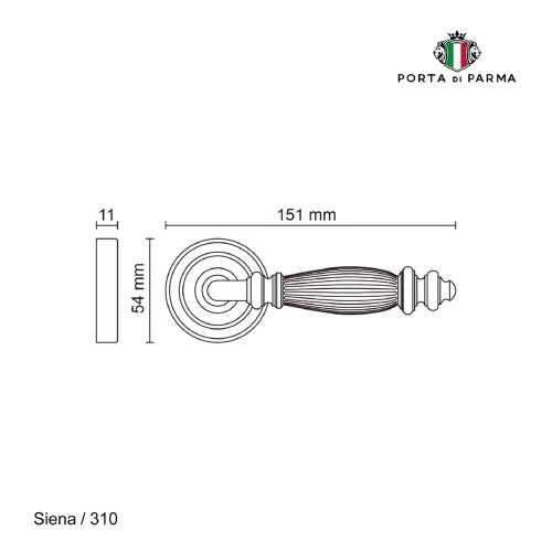 Дверная ручка на розетке Porta Di Parma, Классика, Siena 310,06, PVD Полированное золото