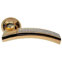 Ручка дверная фалевая на круглой накладке SILLUR 132 P.GOLD/CRYSTAL золото/кристаллы