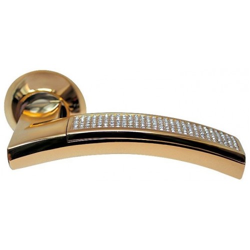 Ручка дверная фалевая на круглой накладке SILLUR 132 P.GOLD/CRYSTAL золото/кристаллы