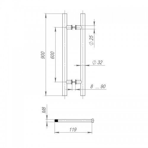 Ручка-скоба Fuaro (Фуаро) PULL.PH32/900.22 INOX 304 (PH-22-32/900-INOX) BLACK
