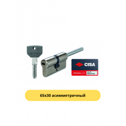 Цилиндровый механизм Cisa AsixP8 PRO 0Q317.A3.0.12.SD (95 мм) 65x30T, никель, 5+1 ключей, асимметричный, под вертушку (длинный шток 65 мм)