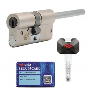 Цилиндровый механизм Cisa RS5 0R3M7.91.0.12 (75 мм) 45x30, никель, 5 ключей, асимметричный, под вертушку (длинный шток 65 мм)