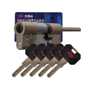 Цилиндровый механизм Cisa RS5 0R3M7.81.0.12 (65 мм) 35x30, никель, 5 ключей, асимметричный, под вертушку (длинный шток 65 мм)