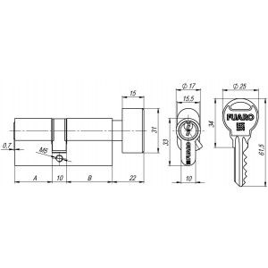 Цилиндровый Fuaro (Фуаро) механизм (R302/60) R3002Knob60(25+10+25) CP хром 5Key с вертушкой