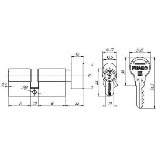 Цилиндровый Fuaro (Фуаро) механизм (R302/60) R3002Knob60(25+10+25) CP хром 5Key с вертушкой