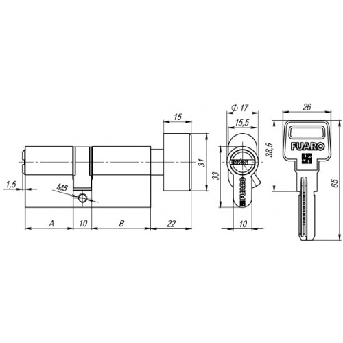 Цилиндровый Fuaro (Фуаро) механизм (R602/80) R6002Knob80(35+10+35) CP хром 5Key с вертушкой