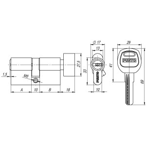 Цилиндровый Punto (Пунто) механизм (A202/120) A2002Knob120(55+10+55) с вертушкой SN никель
