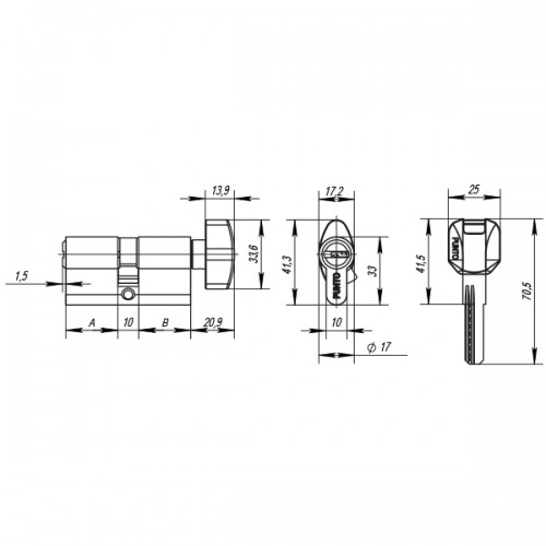 Цилиндровый Punto (Пунто) механизм (Z402/110) Z4002Knob110(55+10+45) с вертушкой CP хром