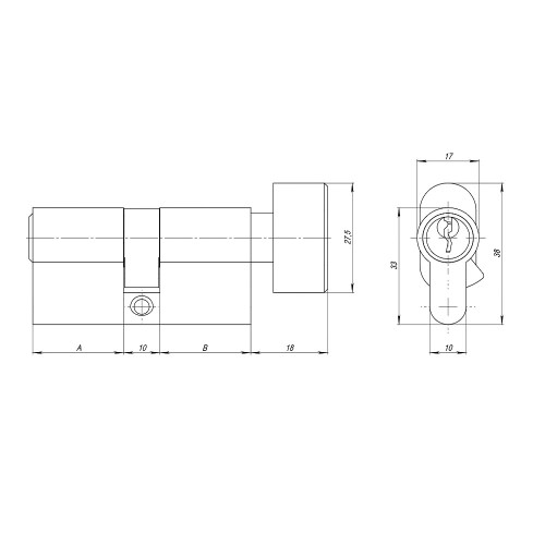 Цилиндровый Ajax (Аякс) механизм (AZ102/90) AZ1002Knob90 (40+10+40) CP хром