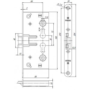 Корпус Fuaro (Фуаро) врезного замка c защёлкой FP.C-65.72-0432 (FL-0432)
